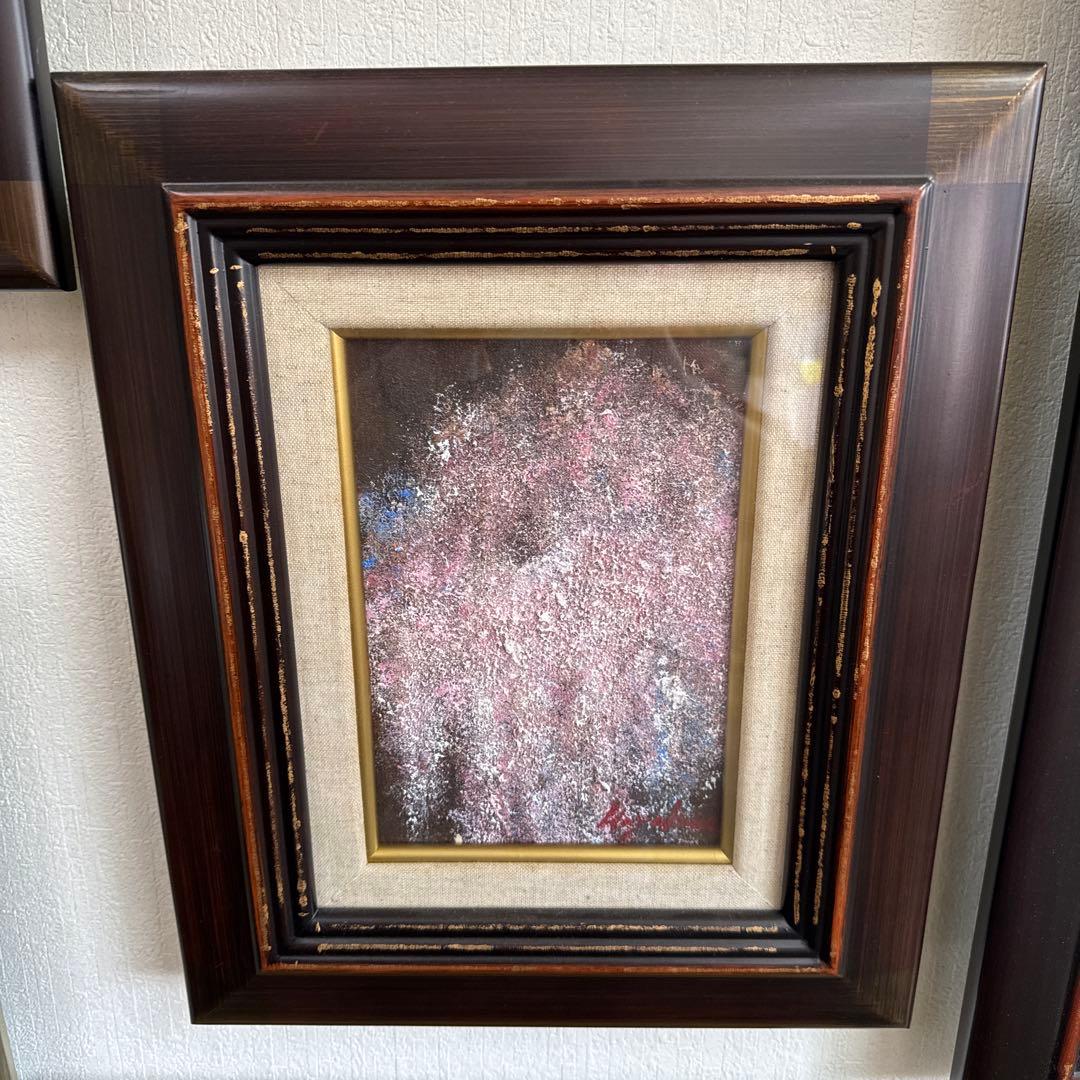 油絵　SM額縁付き　枝垂れ桜　取り付け金具付き