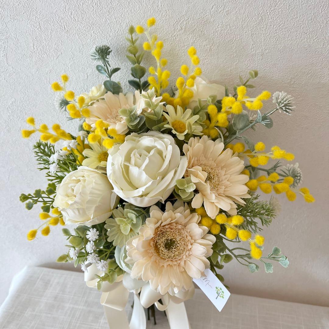 ウェディングブーケとブートニアのセット♡ミモザブーケ♡ガーベラブーケ♡前撮り♡