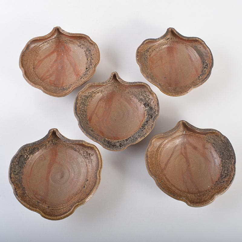 和食器　備前焼　藤原謙（三代藤原楽山）作　銘々皿　五客　共布共箱　M　R7100