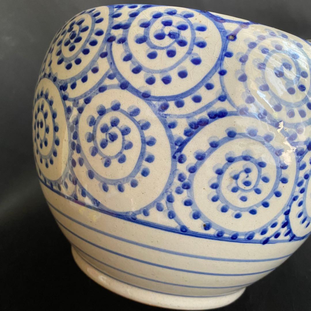 信楽焼 壷久郎作 染付蛸唐草　メダカ鉢 睡蓮鉢 水鉢 直径24cm