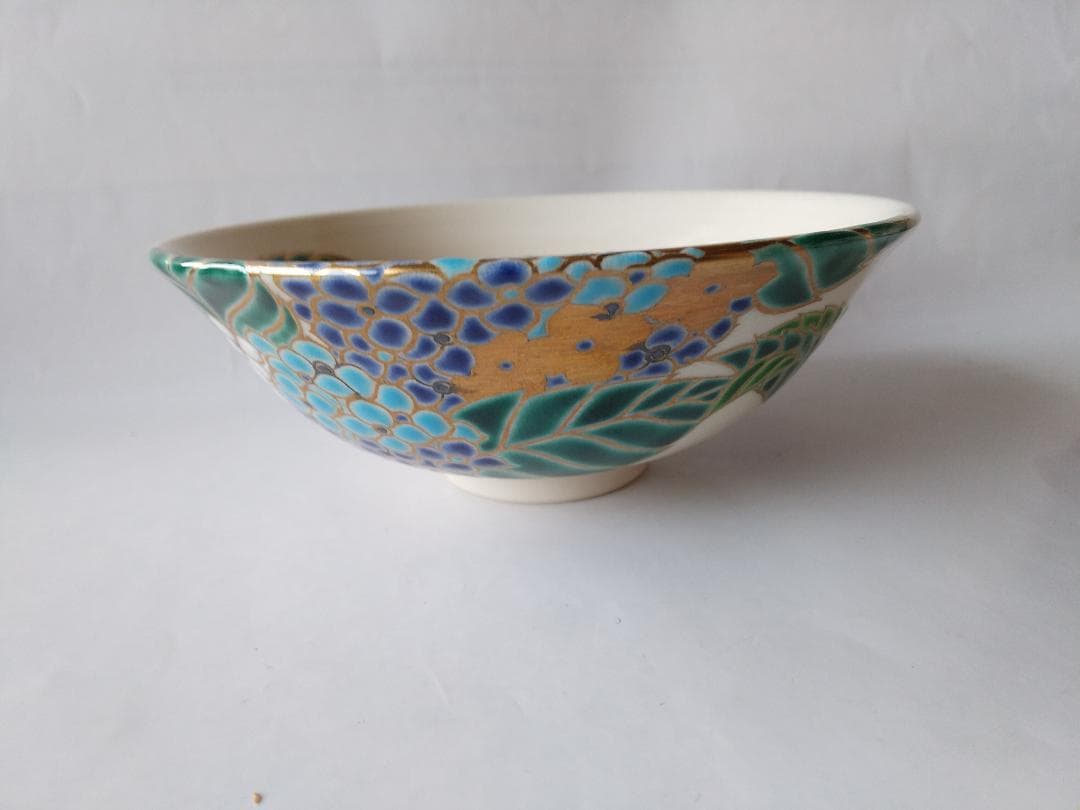 御室窯 仁清 紫陽花 平茶碗 共箱 共布 茶道具 茶器 抹茶碗 新品 未使用品