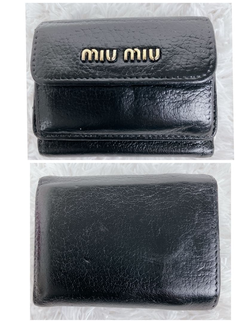 レア色✨ミュウミュウ　3つ折り財布　レザー　5MH020 バイカラー　黒 ピンク