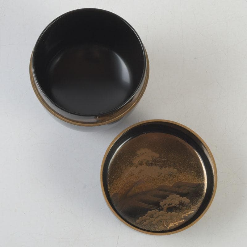 茶道具　輪島塗　蒔絵師　谷内一則(紫香)作　岩松蒔絵　大棗　共布共箱　V9588