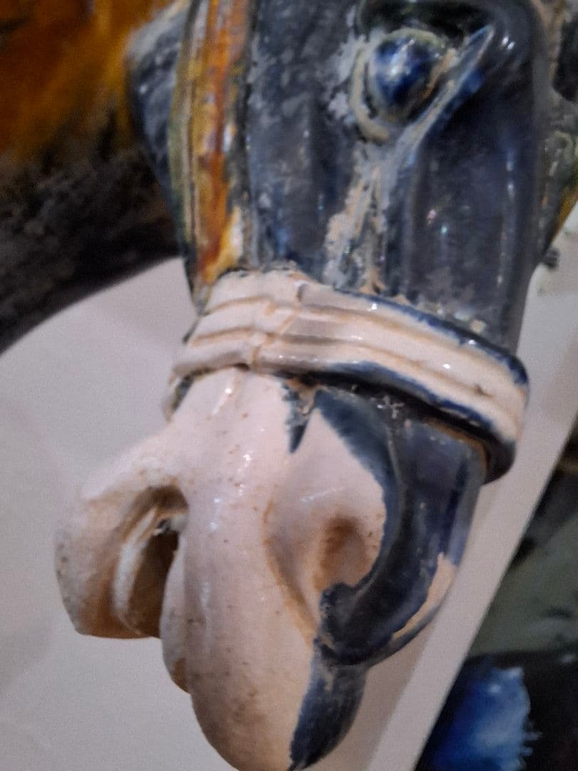 旧豪家蔵出し 唐三彩藍釉戰馬