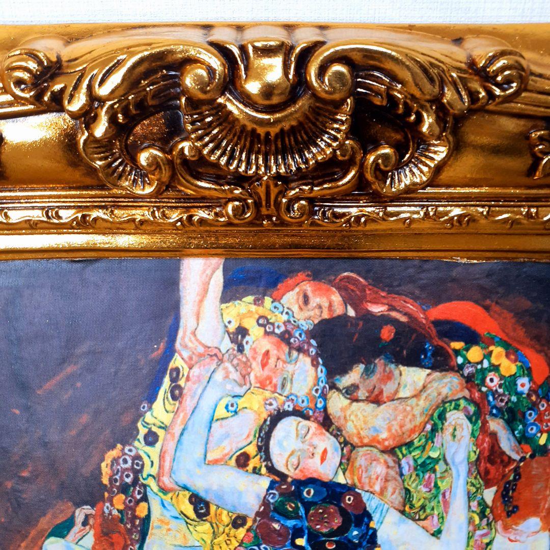 グスタフクリムト作画　TheMaiden　良質キャンバス　豪華　金箔額絵