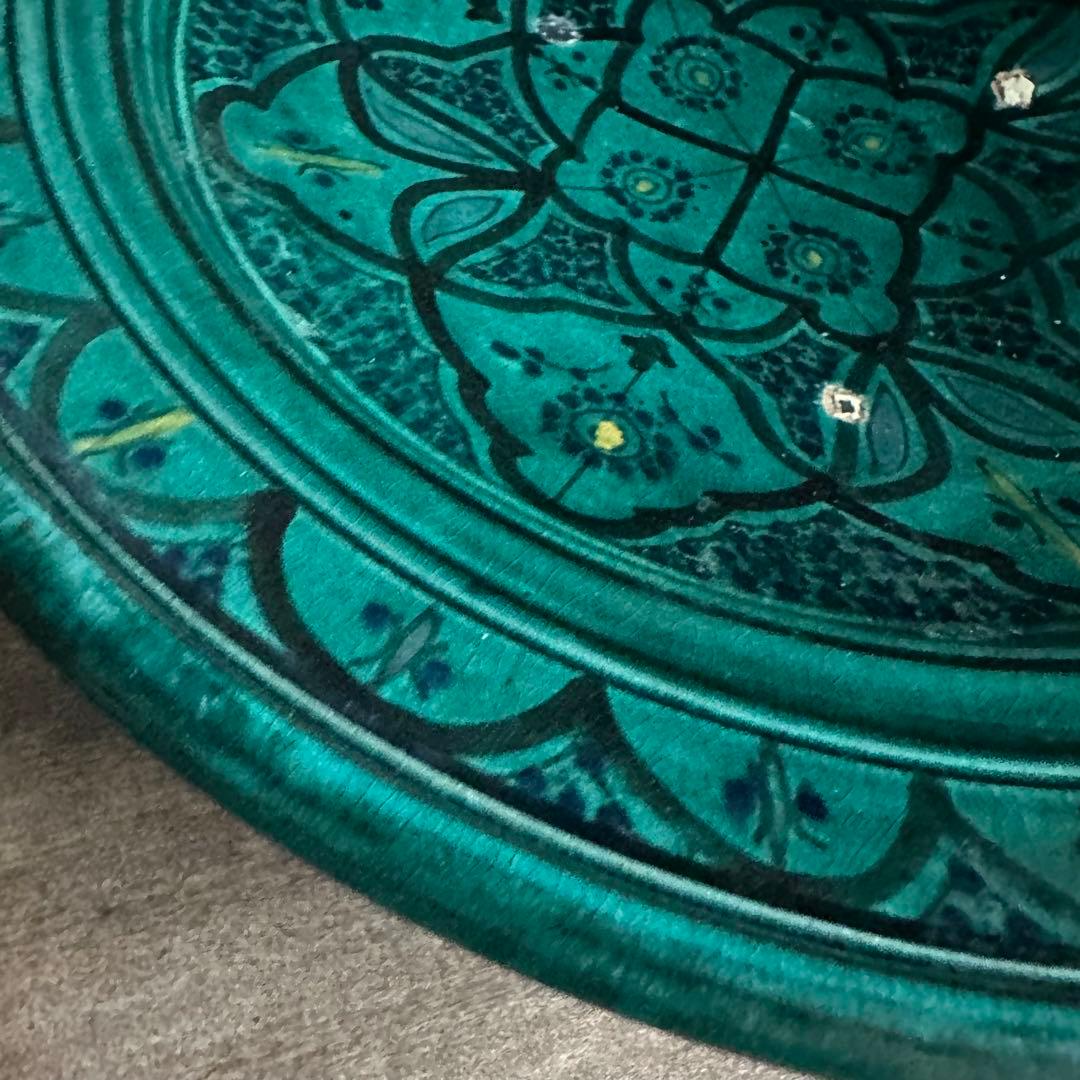 ブルガリア陶器　トロヤン焼　青釉内花柄　壁掛けデザイン　大皿　アンティーク