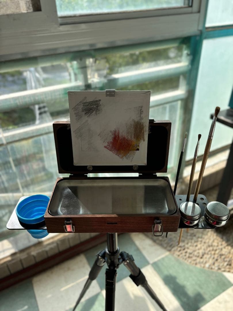 木製油絵画用ケース　職人手製　三脚付き