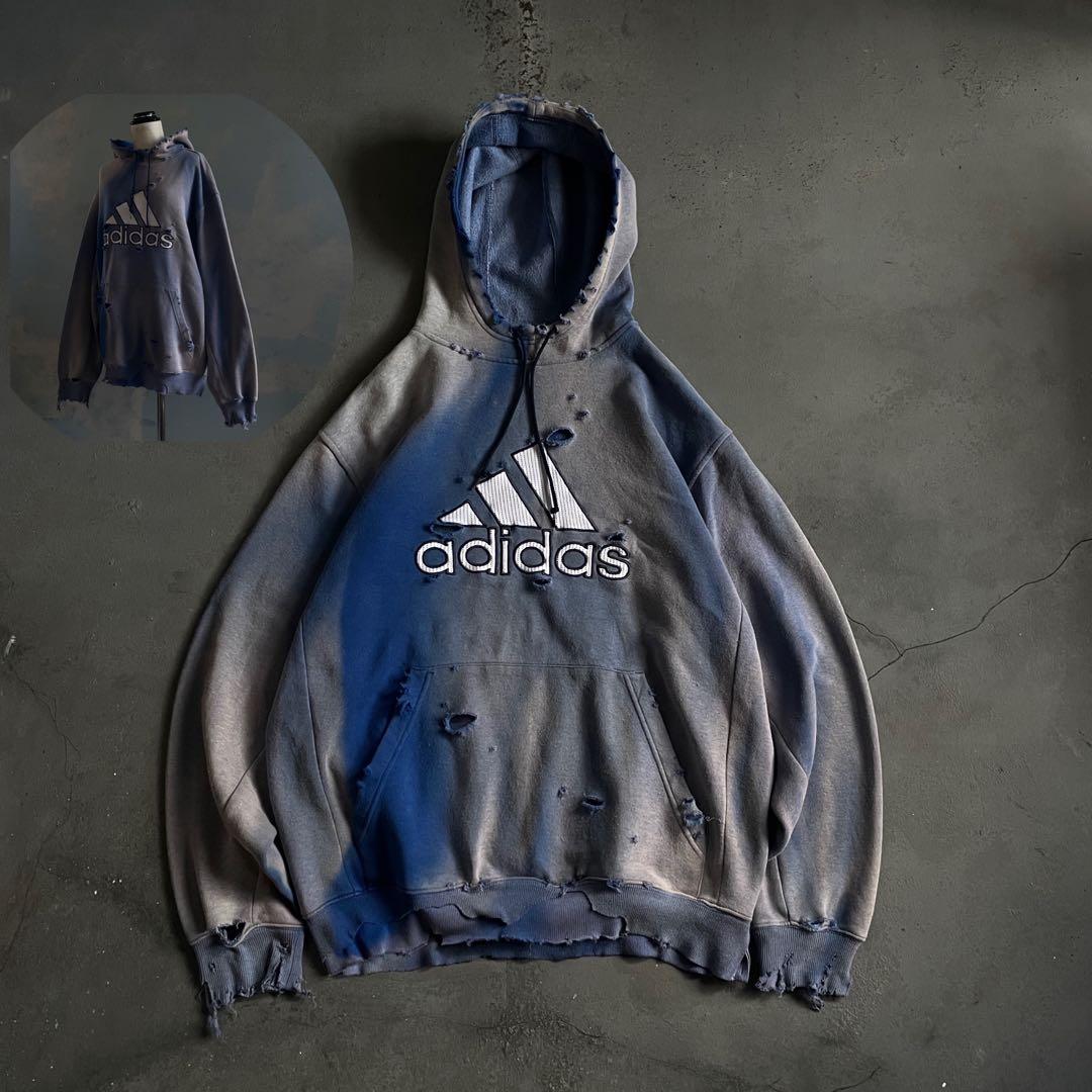 00's “broken”2XO”フェード“ターコイズブルー“襤褸 hoodie