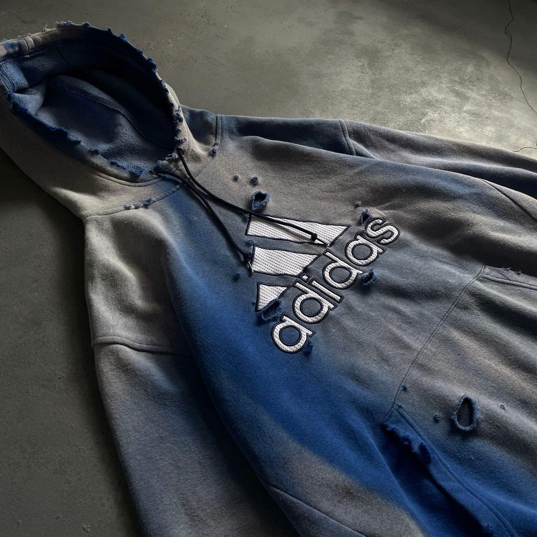 00's “broken”2XO”フェード“ターコイズブルー“襤褸 hoodie