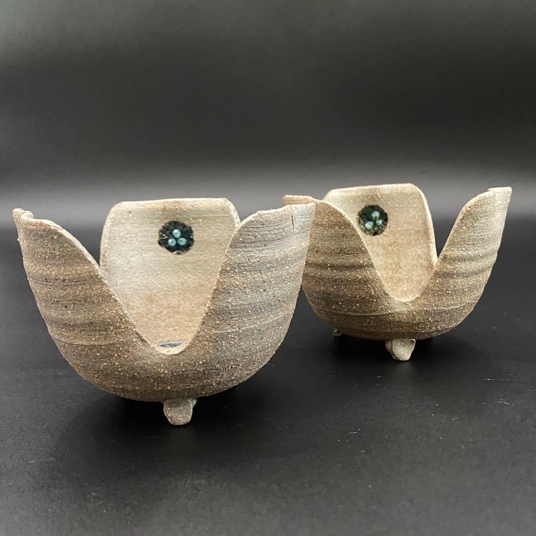 レア 山本長左 九谷焼 妙泉陶房 割山椒 向付 ２客 小鉢 変形皿 陶器