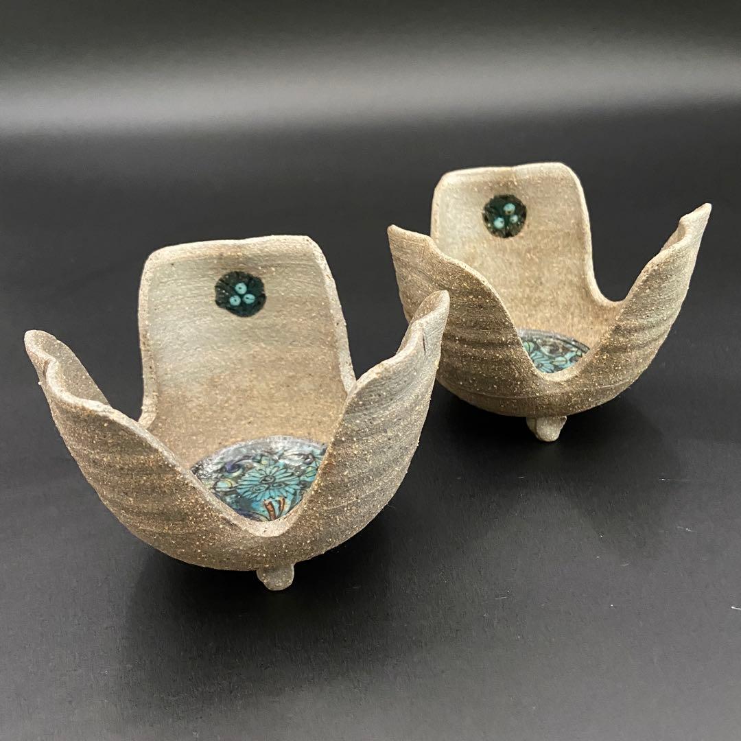 レア 山本長左 九谷焼 妙泉陶房 割山椒 向付 ２客 小鉢 変形皿 陶器