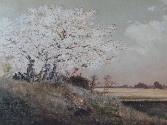 高橋由一、【墨堤桜花】、希少画集画より、状態良好、新品高級額装付