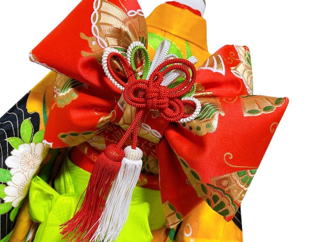 レトロ着物♡七五三　7歳　女の子　フルセット　一式　山吹色　孔雀