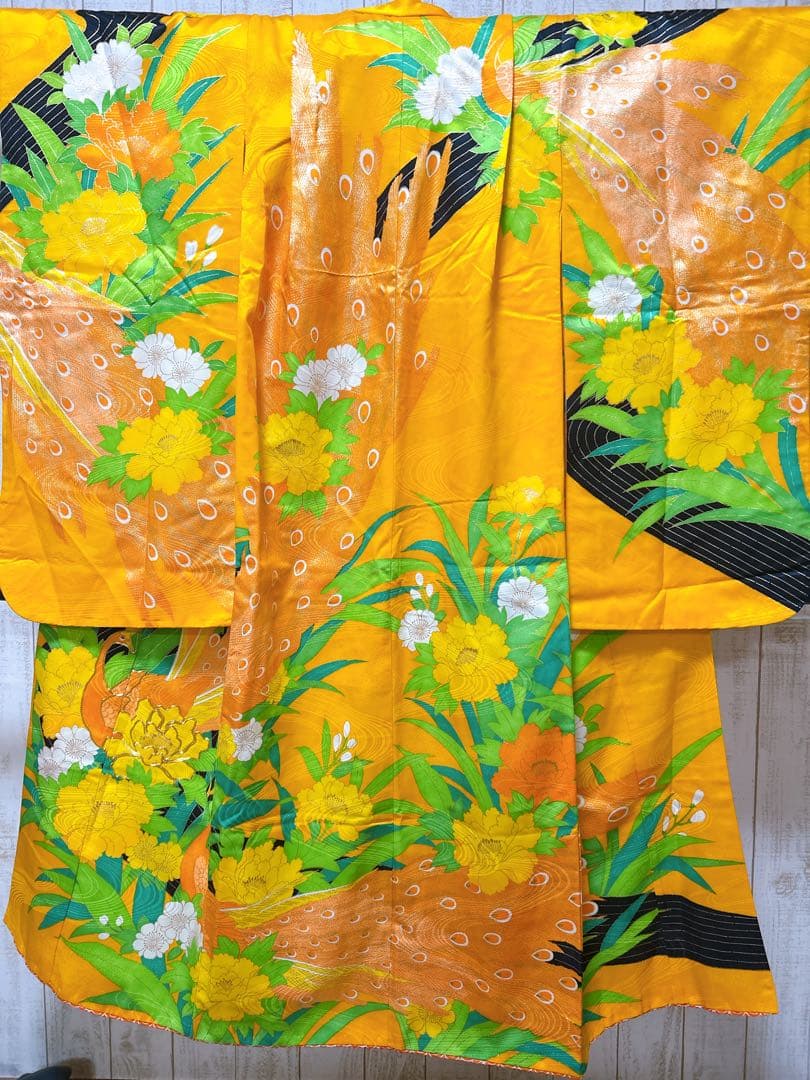 レトロ着物♡七五三　7歳　女の子　フルセット　一式　山吹色　孔雀