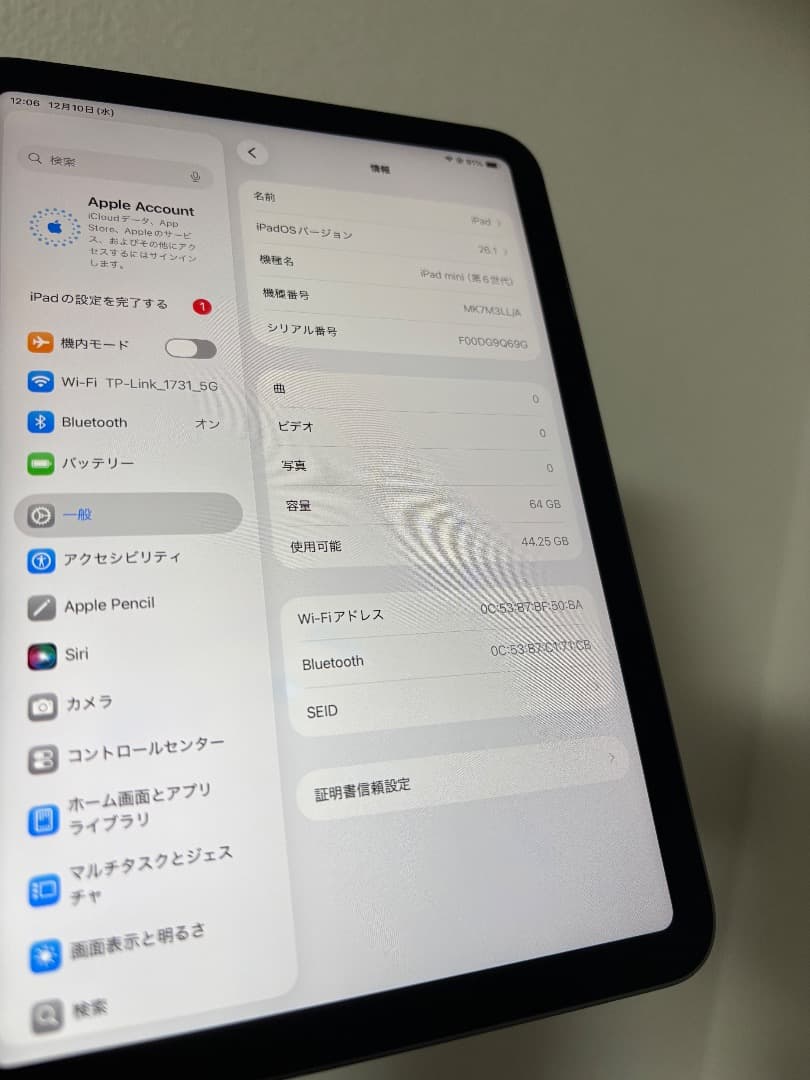 [バッテリー100% 最新os 完動品！] iPad mini 6 第6世代