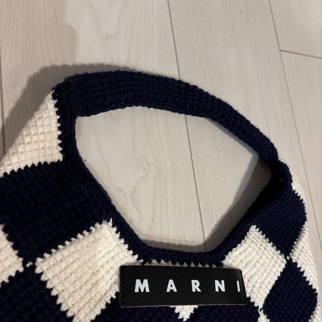 MARNI チェック柄 ハンドバッグ ネイビー/ホワイト