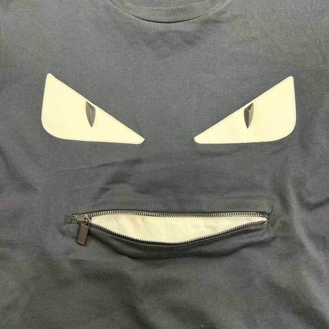 良品　フェンディ　モンスターアイ　半袖Tシャツ コットン　ブラック　XS