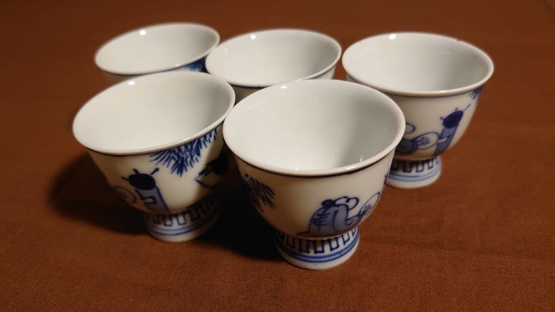 煎茶碗　竹泉　古染付　アンティーク煎茶碗　茶道具　蔵出し　５客