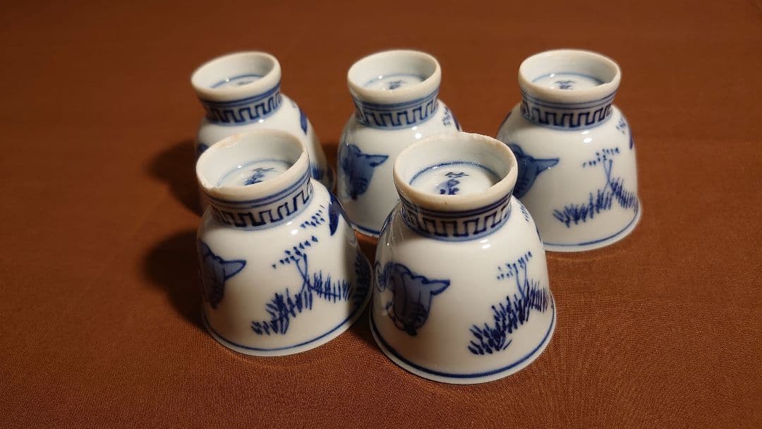 煎茶碗　竹泉　古染付　アンティーク煎茶碗　茶道具　蔵出し　５客