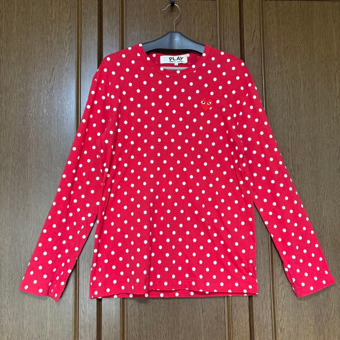 プレイ コムデギャルソン ポルカドット 赤ハート 長袖Tシャツ