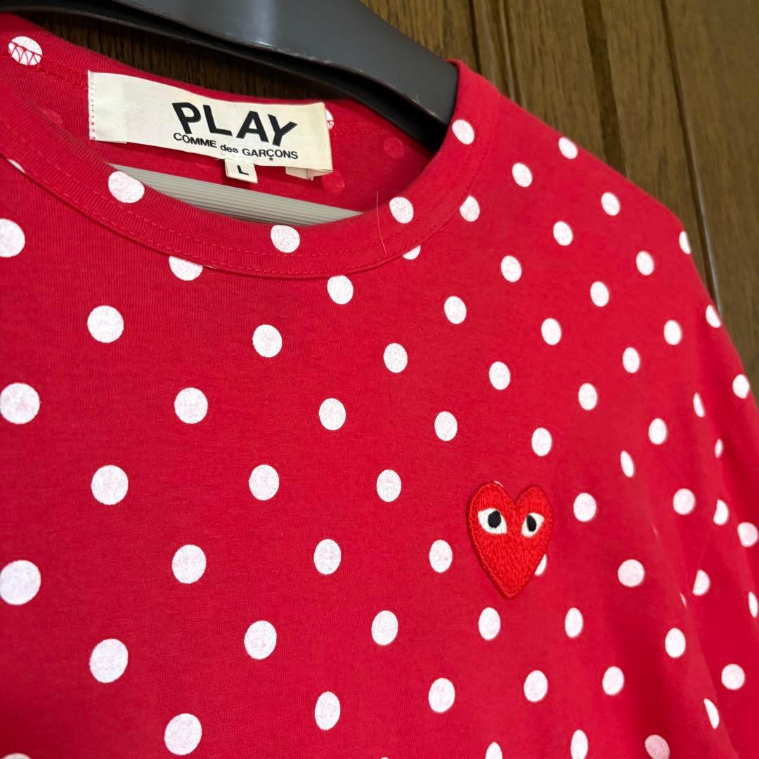 プレイ コムデギャルソン ポルカドット 赤ハート 長袖Tシャツ