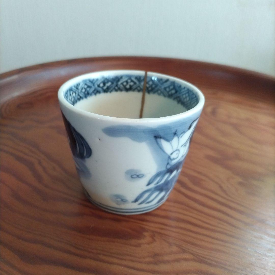 兎図 そば猪口 江戸期 波兎 古伊万里 染付