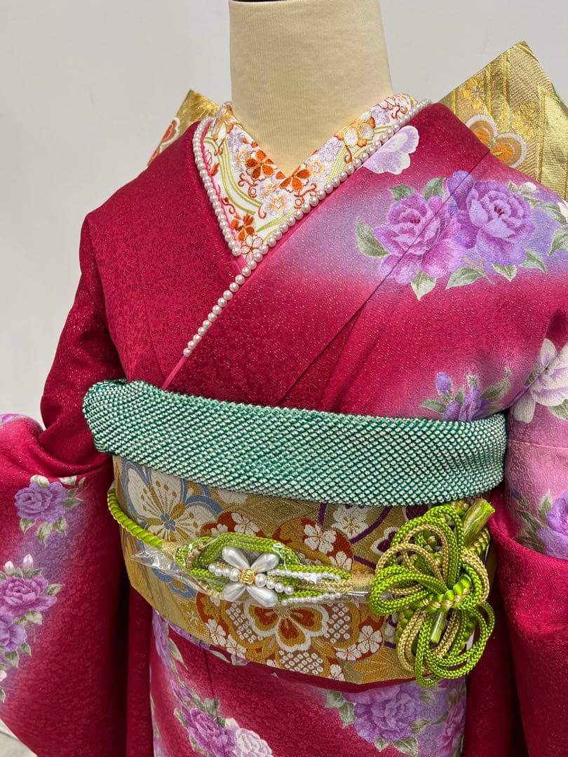 振り袖　フルセット　別誂長襦袢付　成人式　刺繍入り　銀通し　重ね襟付　659