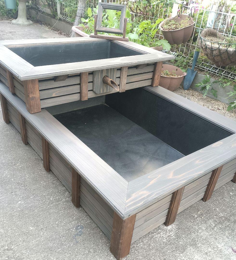 100㍑超　2段トロ舟80 濾過槽付　ビオトープ　太陽光モーター メダカ