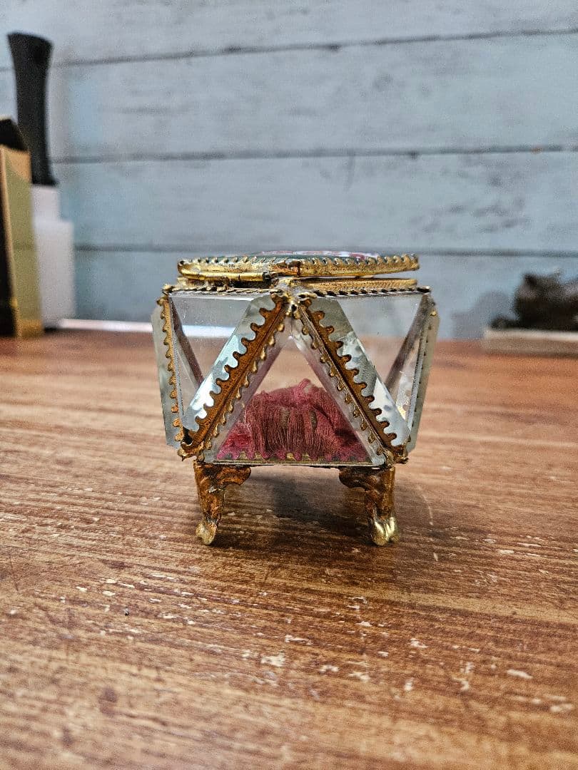 フランスアンティーク カットガラスの宝石箱 全面ベベル硝子 ジュエリーボックス