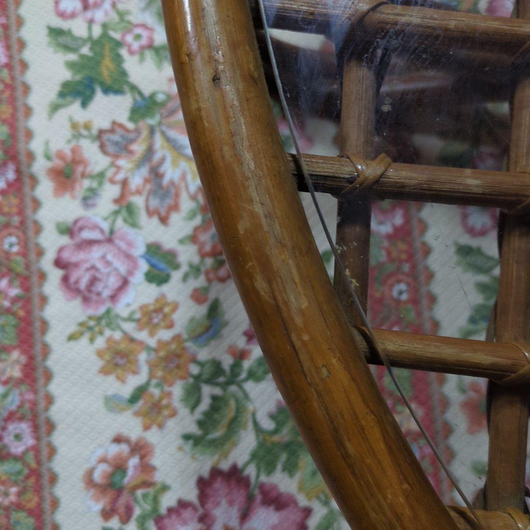 レトロ　ラタン製 円形座卓 メッシュデザイン　　直径９０センチ　高さ３５センチ