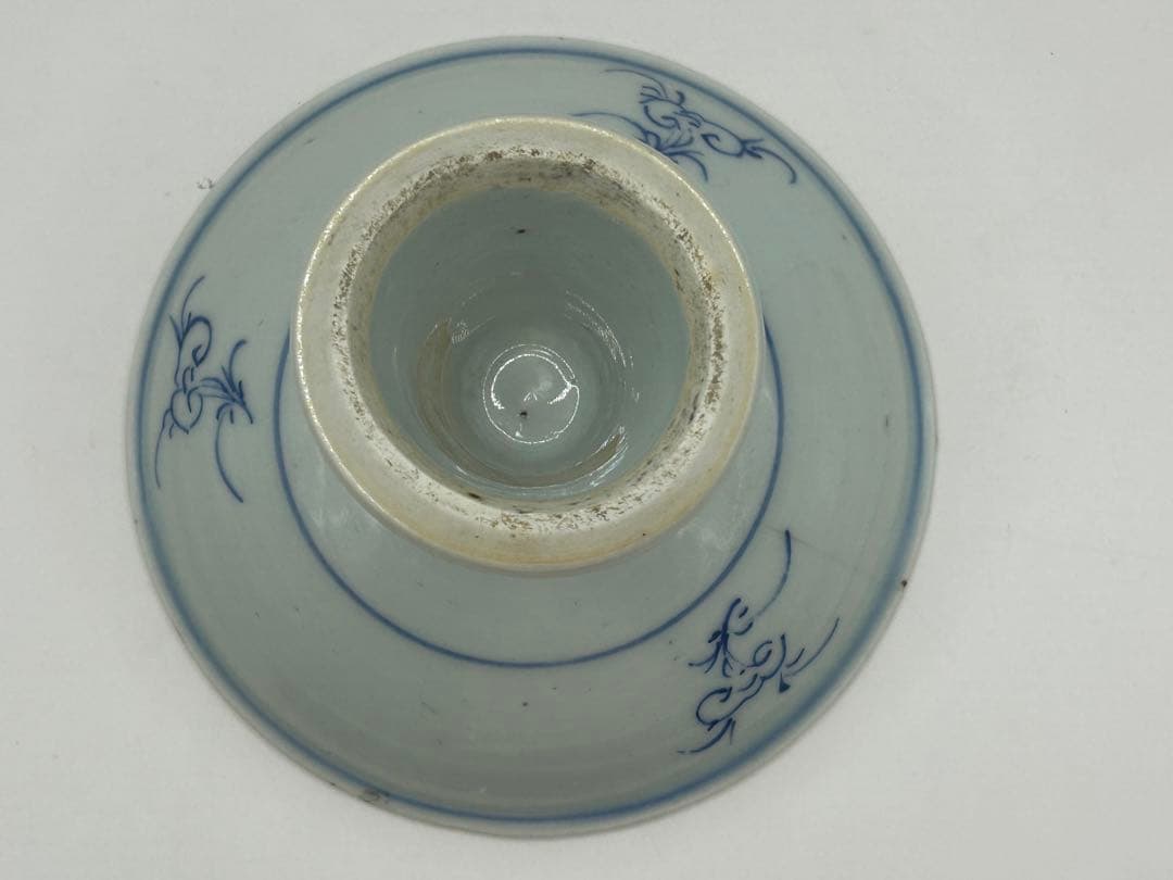 中国　清時代　染付蓮紋高台皿　アンティーク　送料込み0925