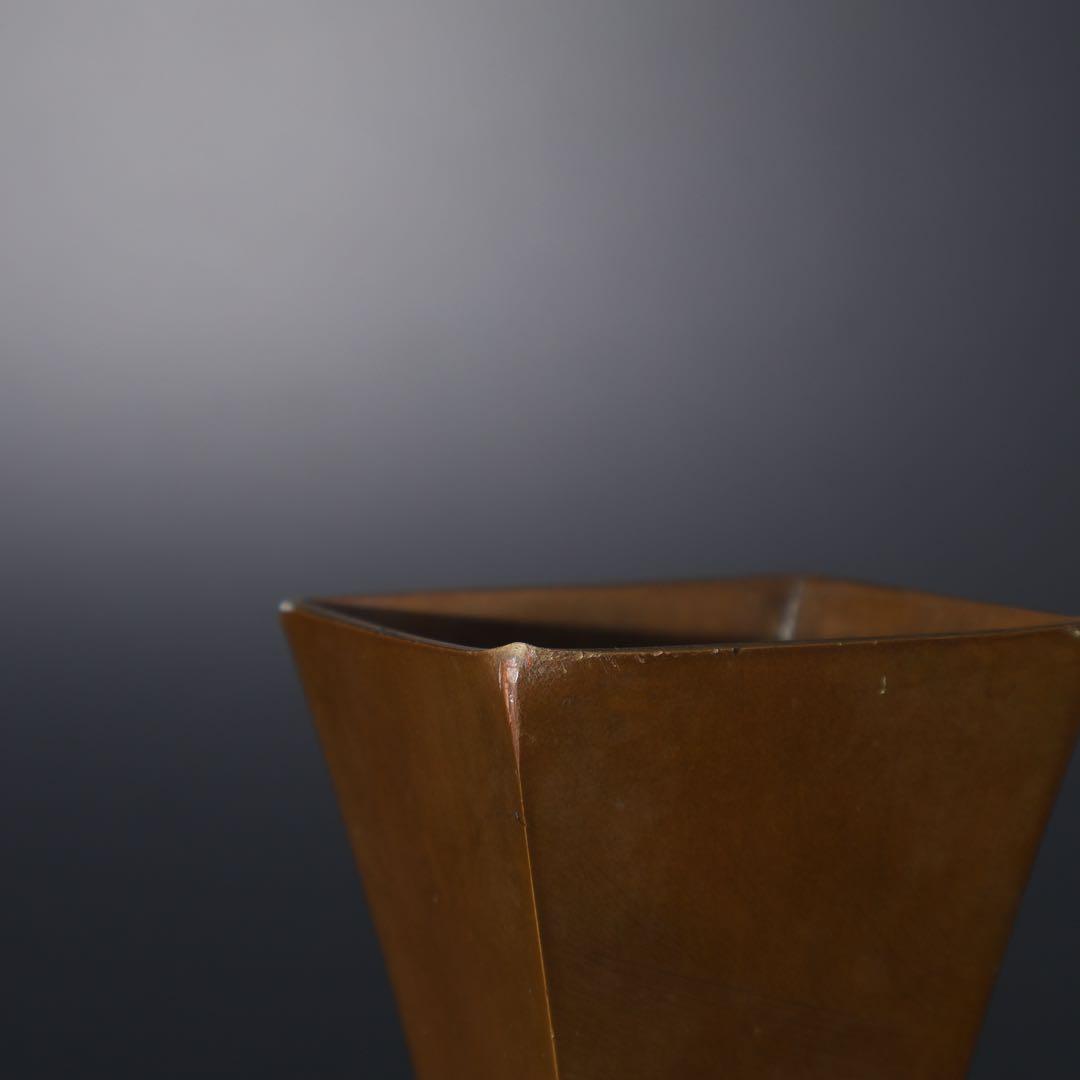 唐銅　四方形耳付き花入　花生け　桐箱　R1517ダN2