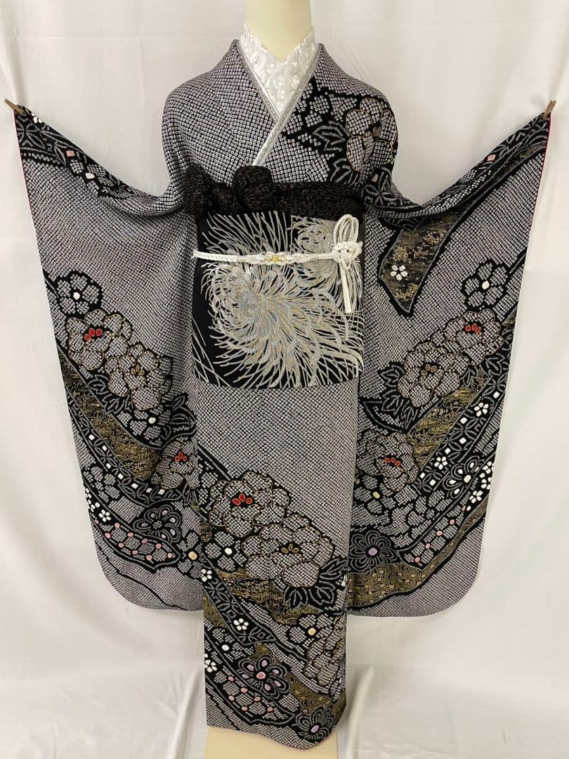 売約済み【WA-Modern】★★正絹モノトーン総絞り振袖フルセット★★