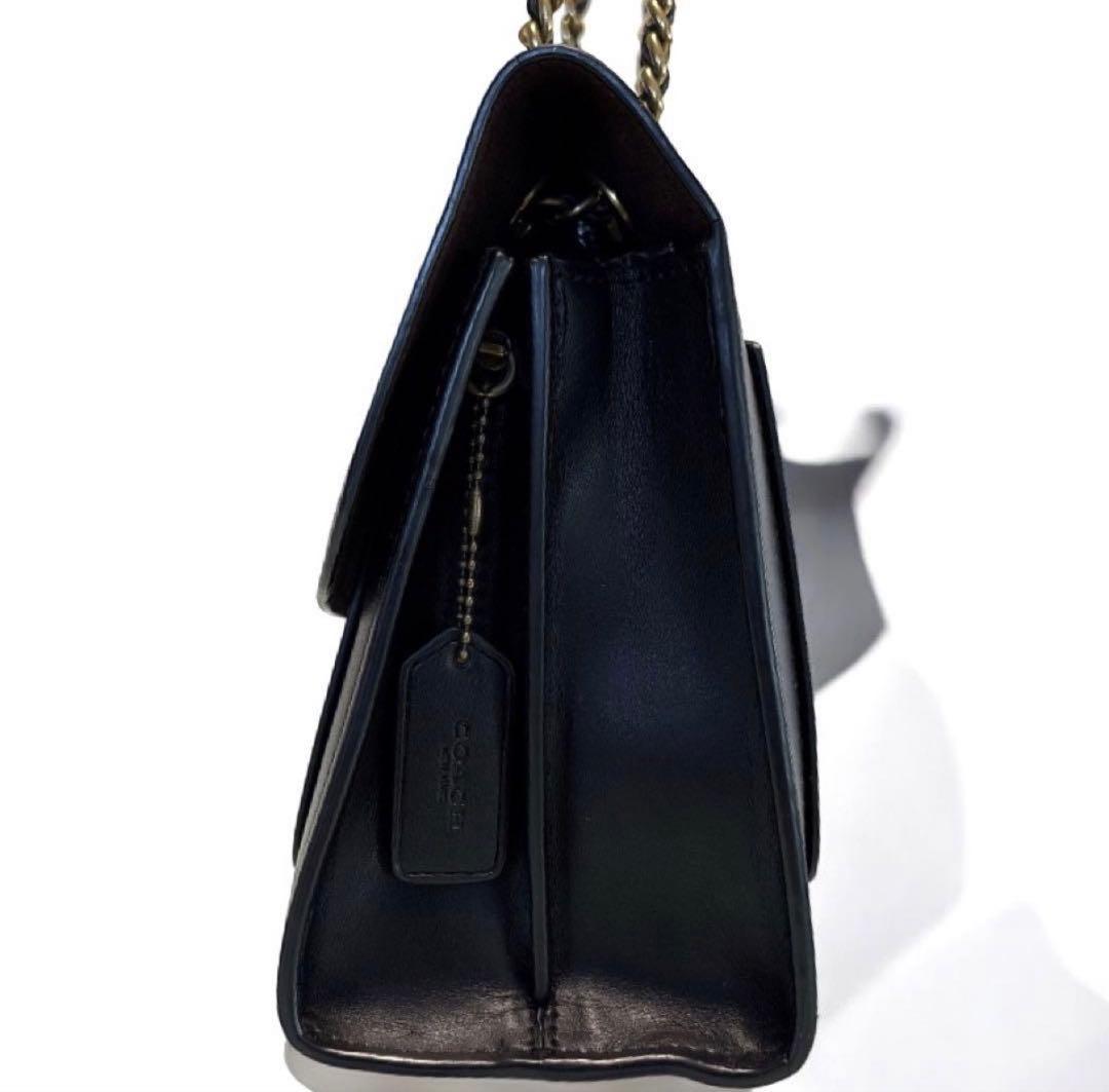 良品 コーチ ショルダーバッグ ターンロック レザー ブラック レディース