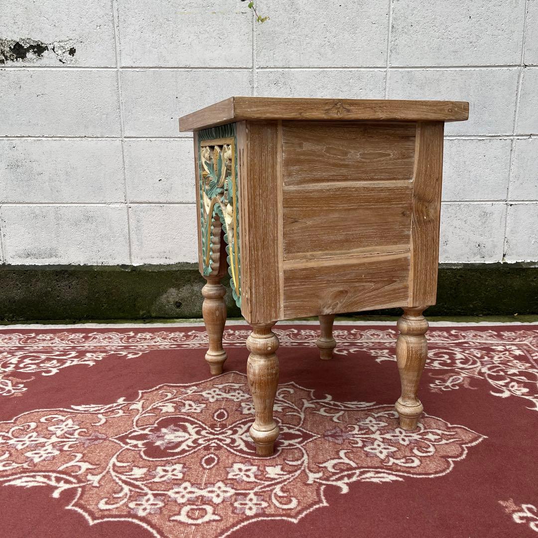 木製無垢材 チーク材◾️彫刻デザイン サイドテーブル 飾り台 ディスプレイ台 花台