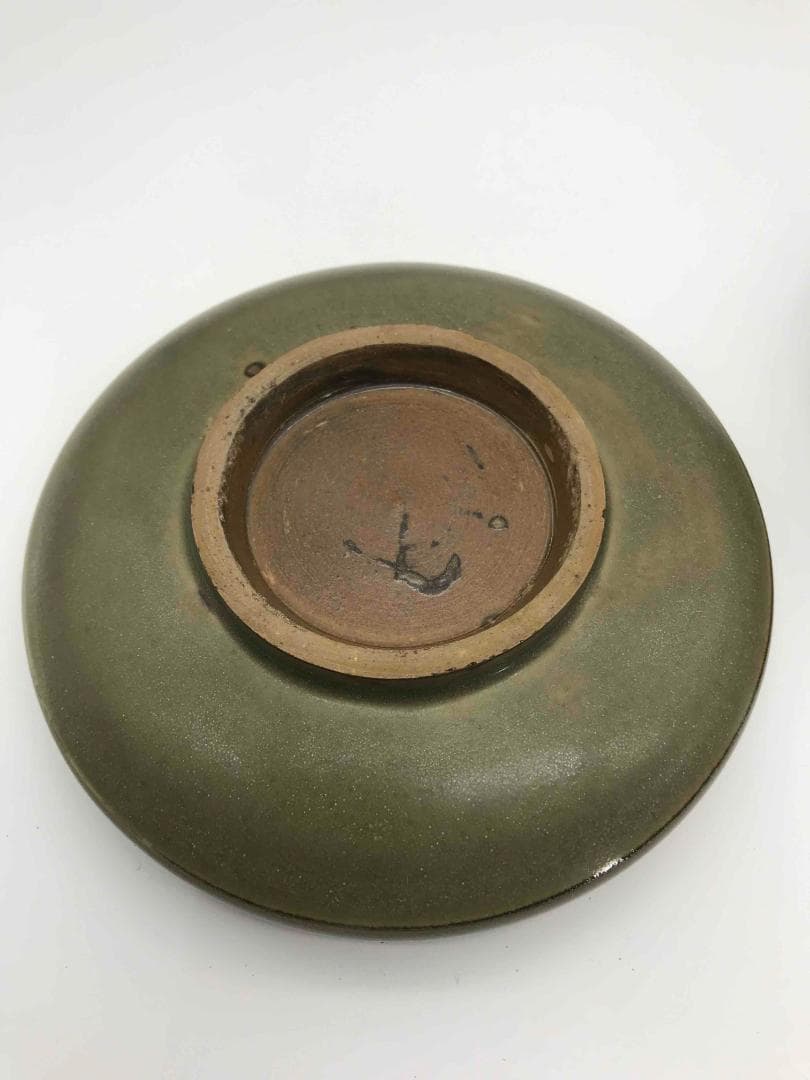 北宋～金時代　青磁貼花唐草紋合子　文房香合　耀州窯　朱泥入れ古文房具(A-45)