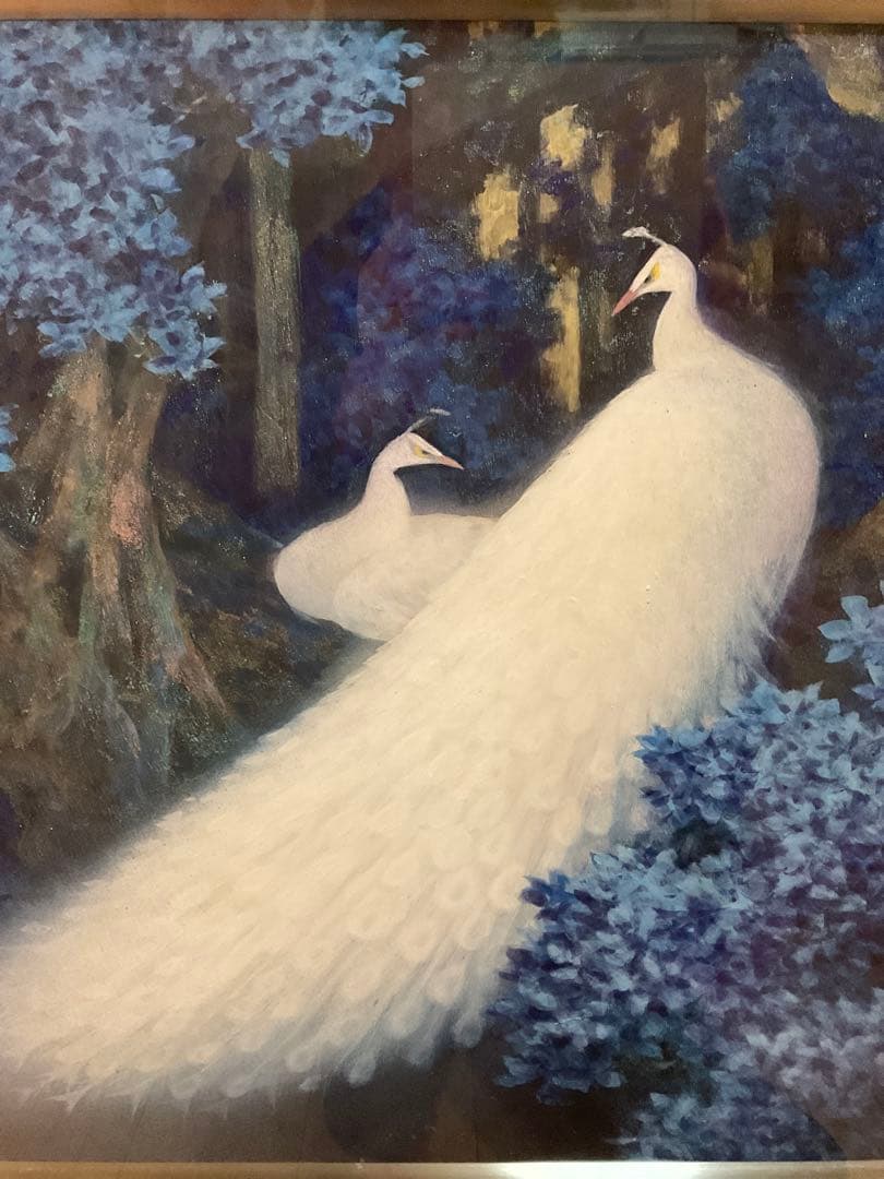 岸田蒼坪　「菩提樹の陰」　日本画１０号　直筆サイン・落款・共シール有り