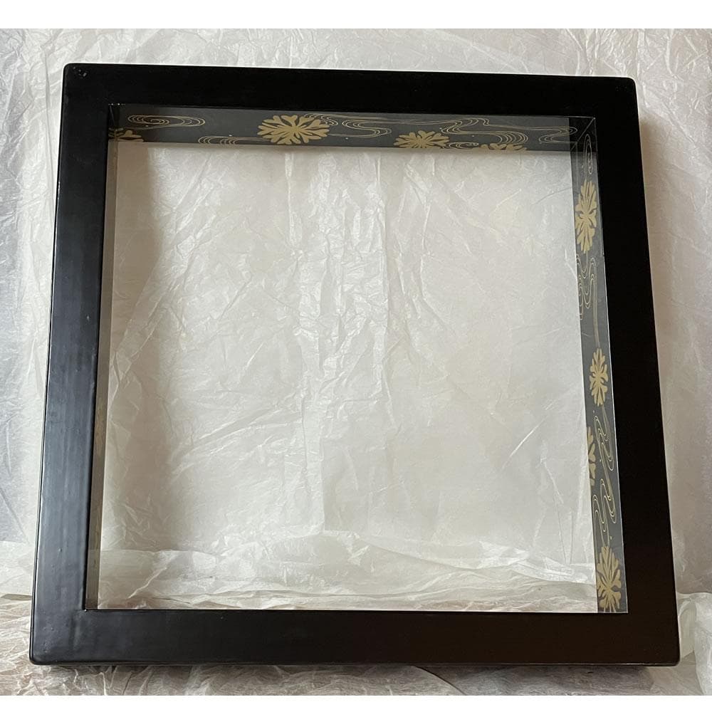 F1260 岡本陽斎 海松波蒔絵 黒塗 炉縁 共箱 茶道具