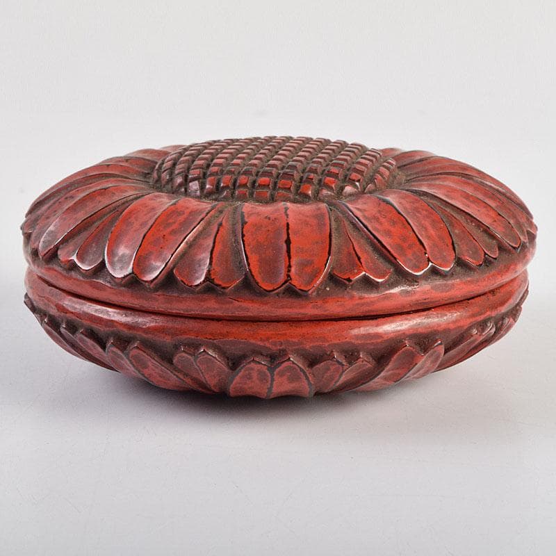 茶道具　鎌倉彫　菊香合　書付箱付　V　R9429