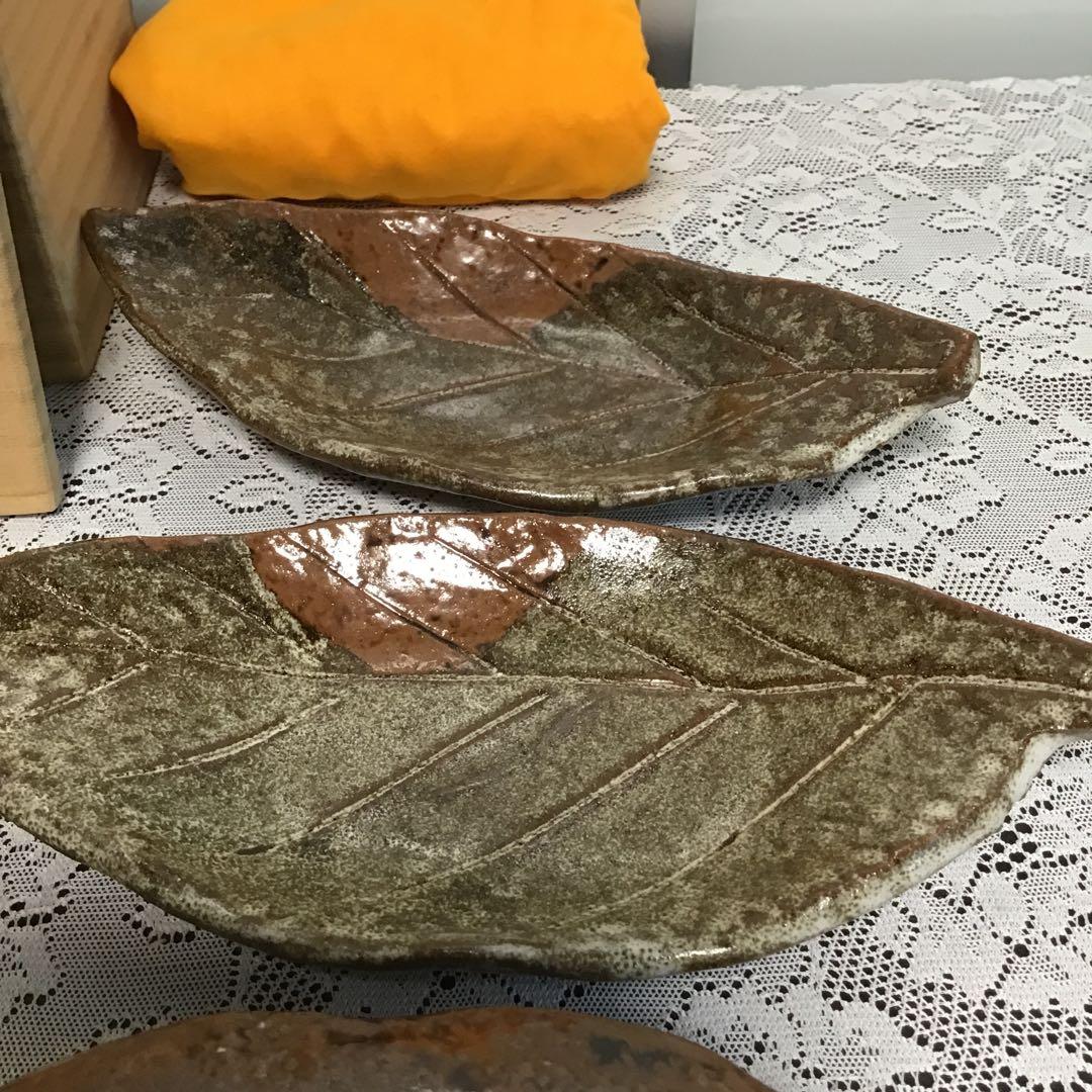 光右衛門　瀬戸　葉形　皿　5枚　共箱