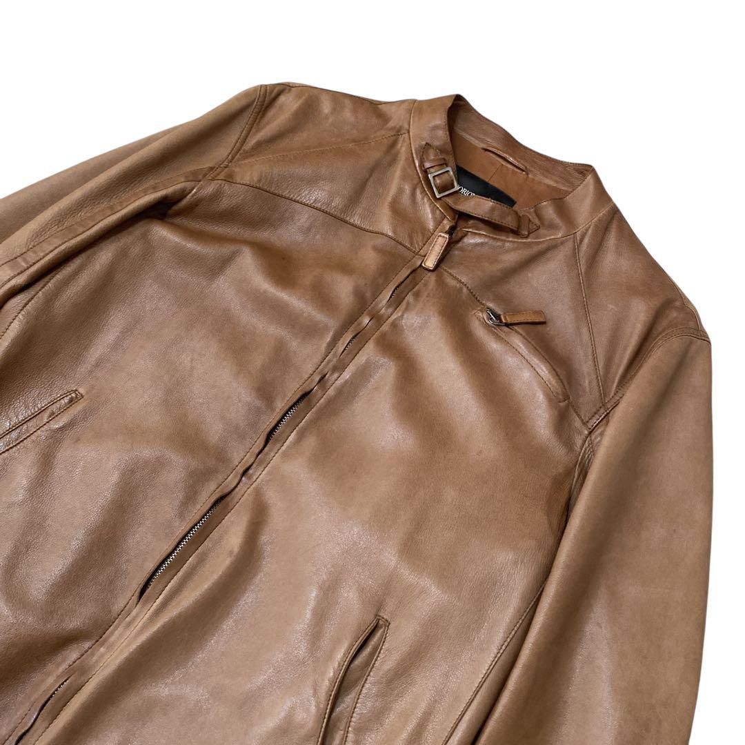 EMPORIO ARMANI ラムレザー　シングルライダースジャケット　XL