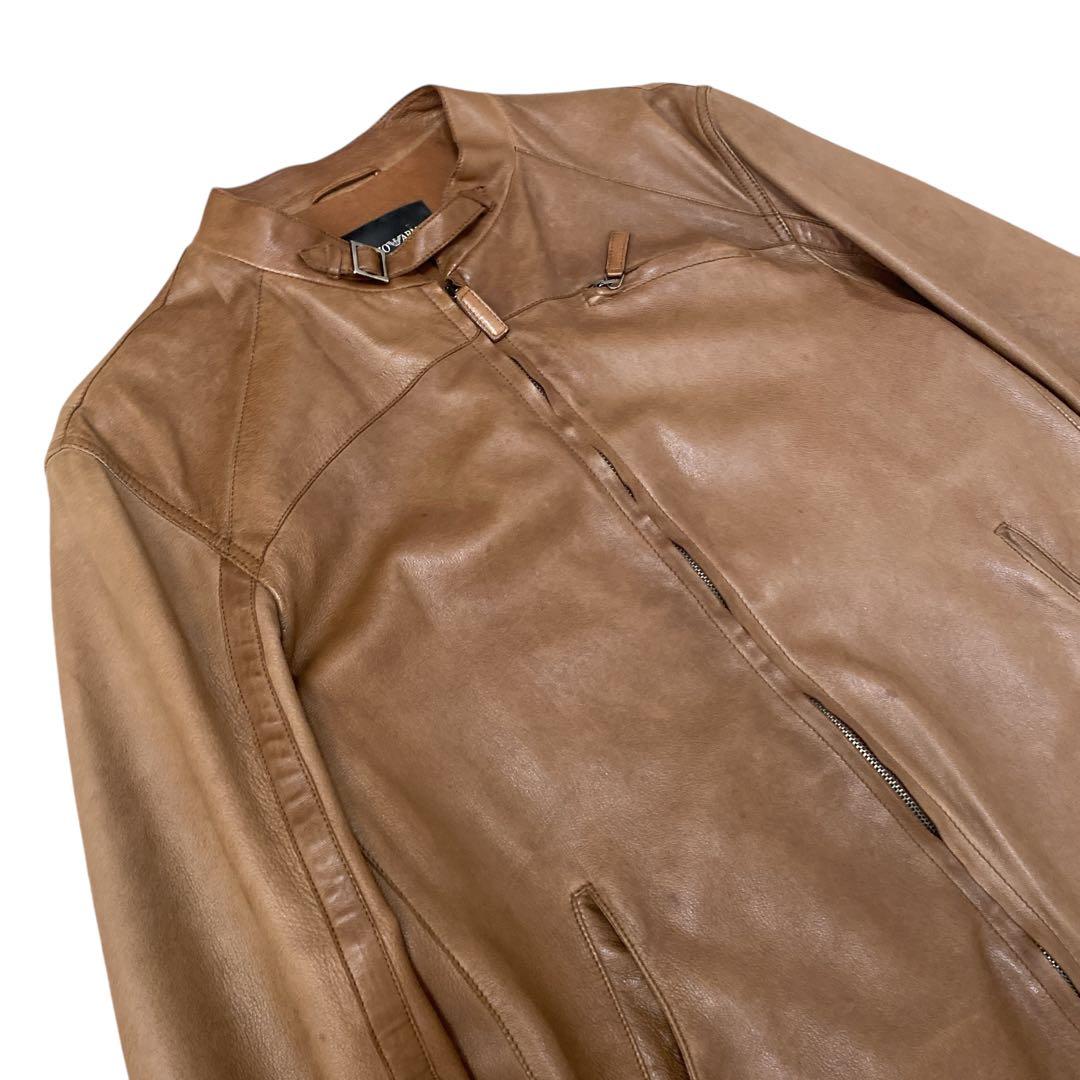 EMPORIO ARMANI ラムレザー　シングルライダースジャケット　XL