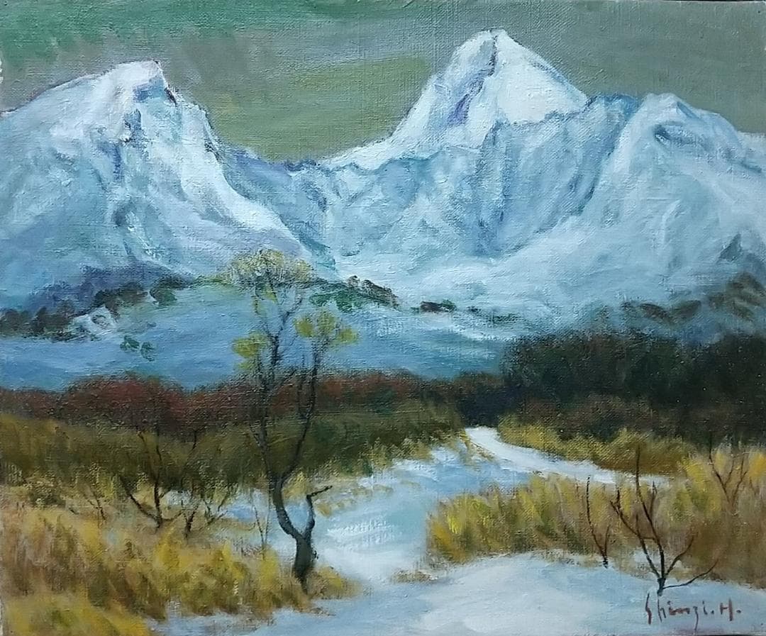 油絵 F8「冬磐梯」絵画