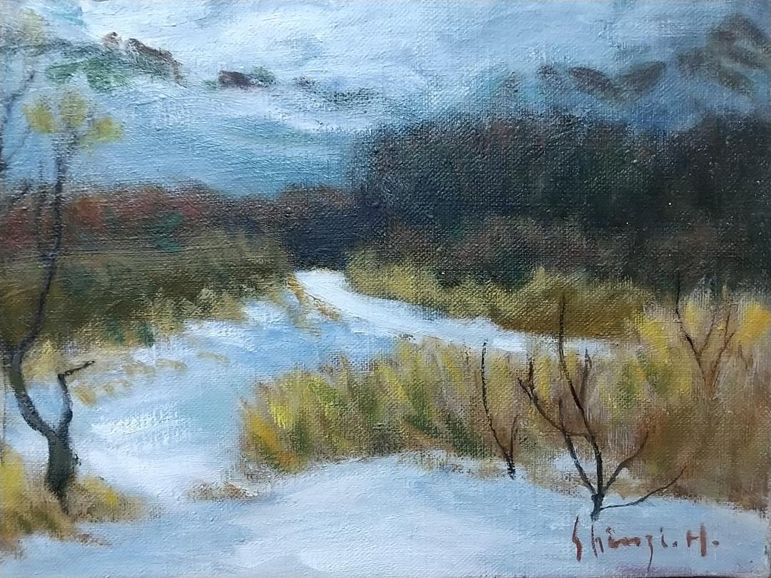 油絵 F8「冬磐梯」絵画