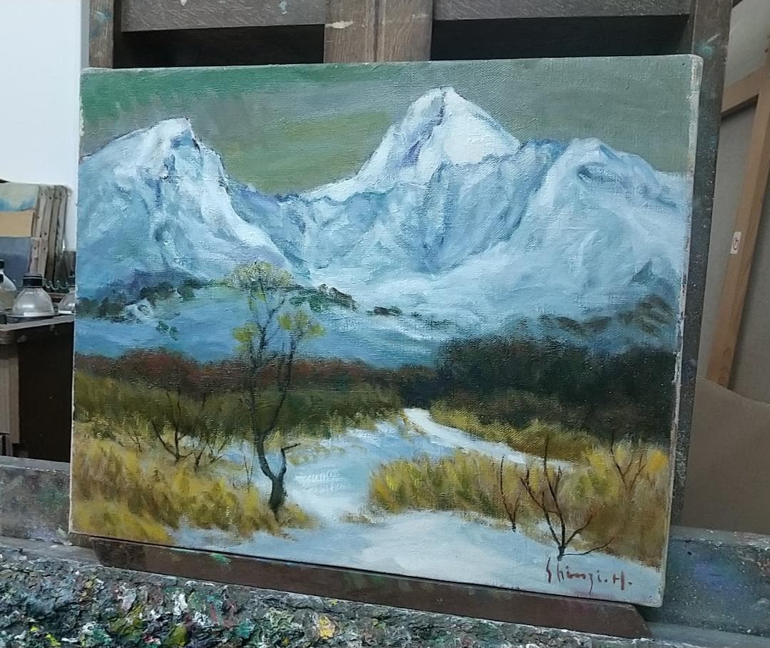 油絵 F8「冬磐梯」絵画