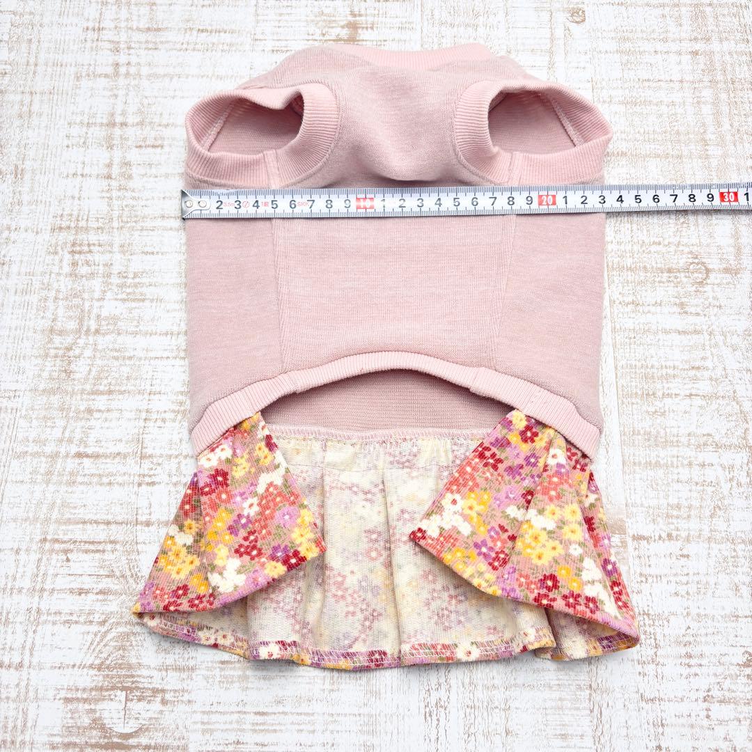 【オーダーページ】犬服　ピンク薄起毛ニット×花柄ツーピース