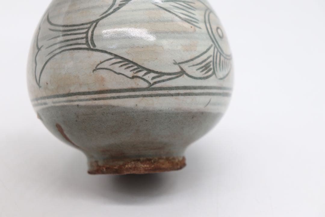 朝鮮　粉青釉　魚紋徳利　訳あり　送料込み0522