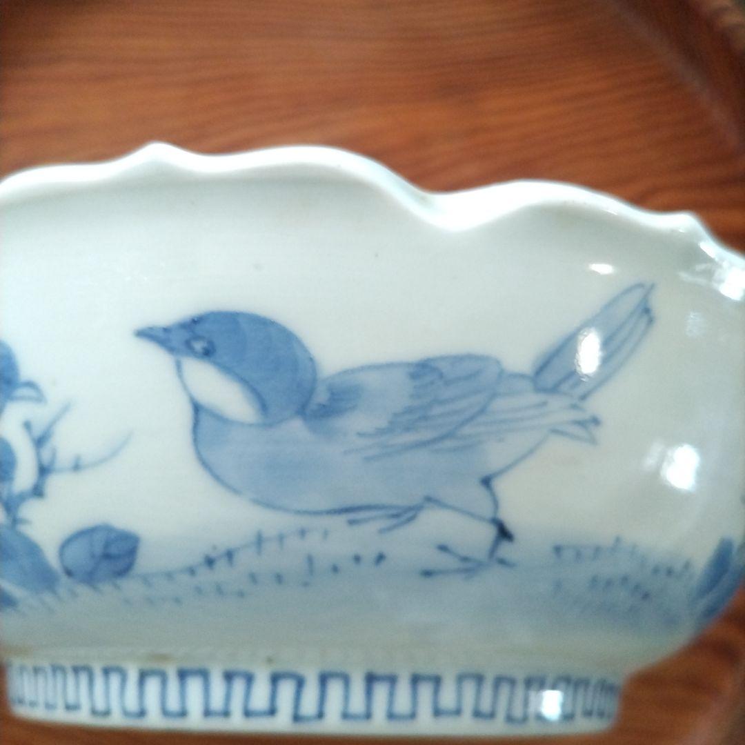 図変わり 洋犬 鉢 鳳凰 江戸期 染付 古伊万里 上手 アンティーク 茶船 茶盤
