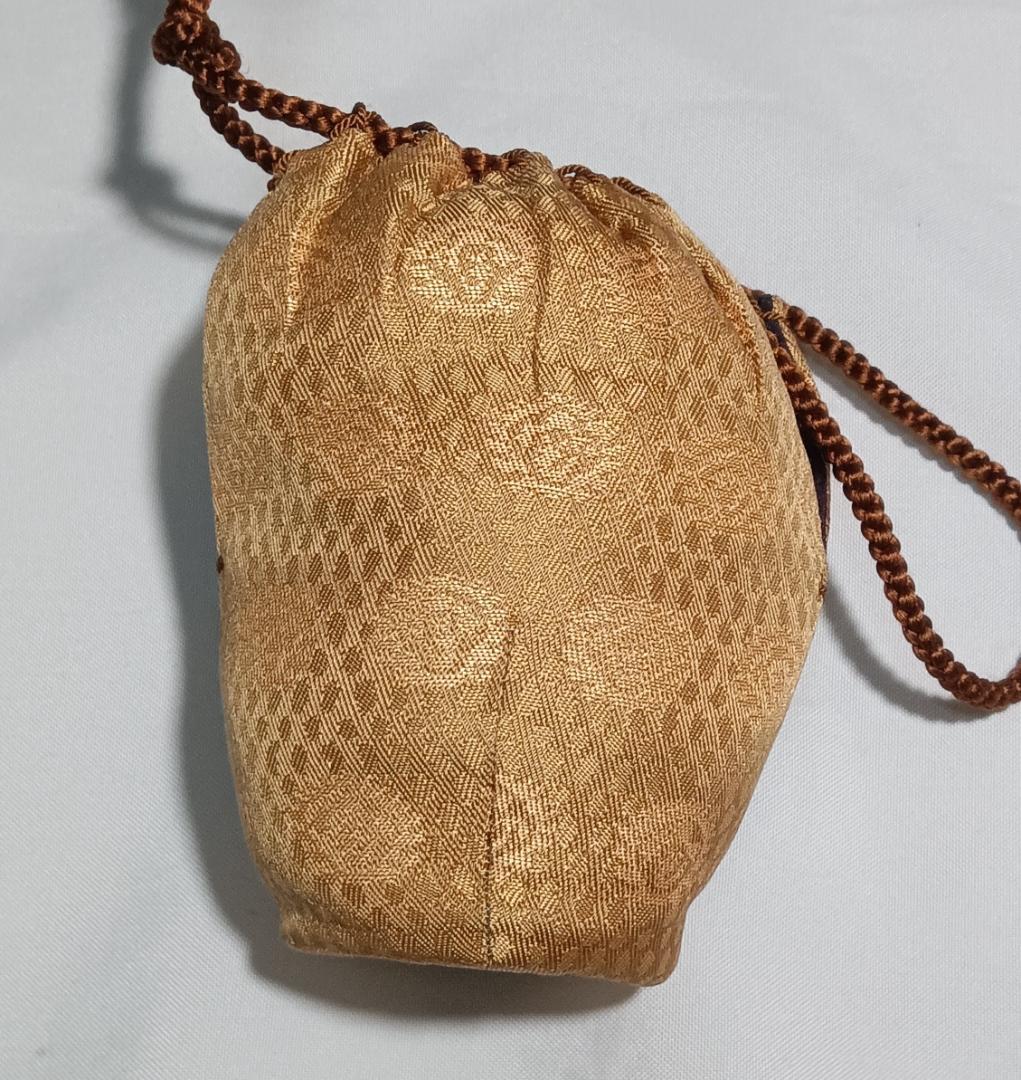 茶道具　京都清水焼　平安喜山作　肩衝茶入丸龍紋金襴仕覆付　殆ど未使用超美品！！