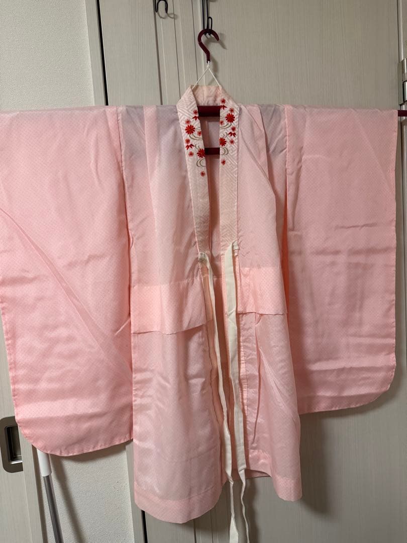 七五三 7歳 女の子 着物フルセット 橘色×花柄 刺繍半襟 長襦袢付き